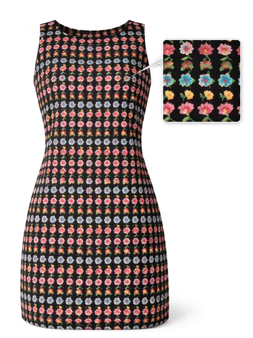 90s Cottagecore Floral Mini Dress - Black Multicolor - S